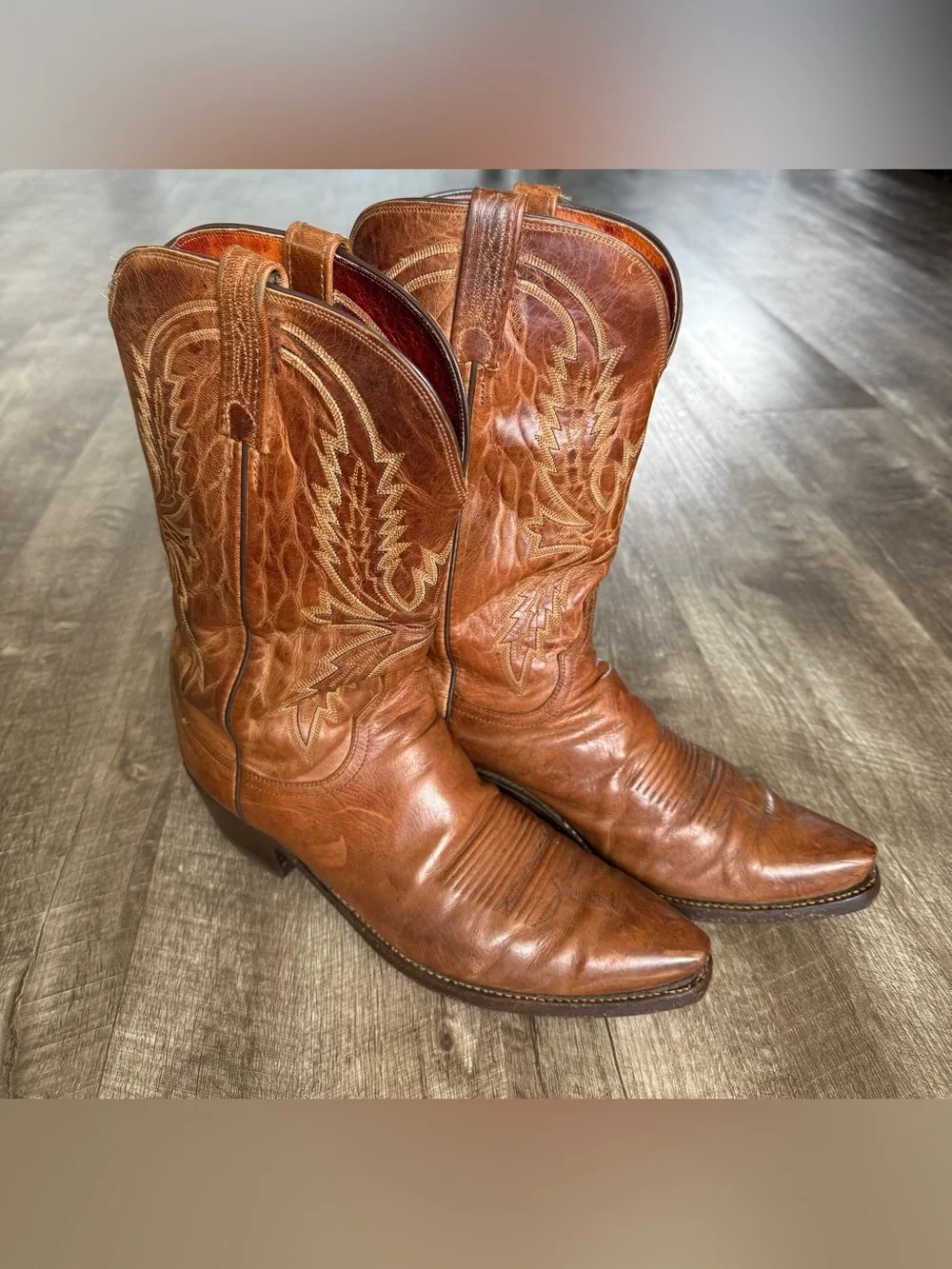Lucchese 1883 Men's Handmade Burnished Tan Mad Dog Goat Boots Size 12D